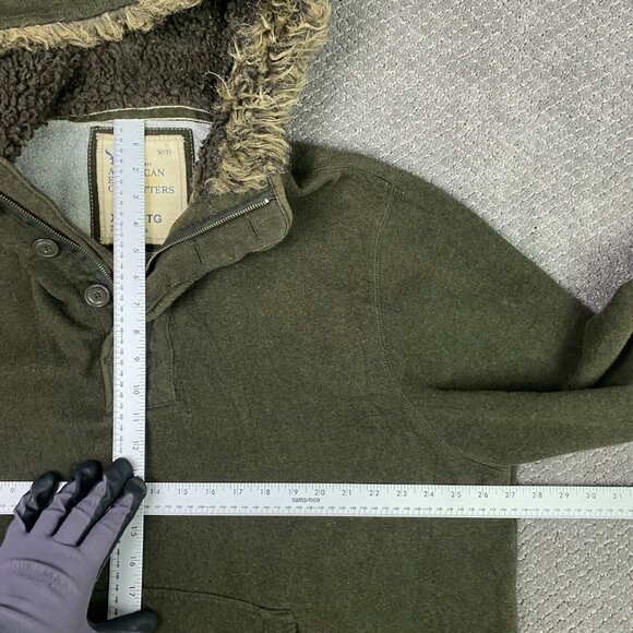 Vintage American Eagle Hoodie Men's XXL Green Military Army Faux Fur Hood Fleece - Picture 10 of 12